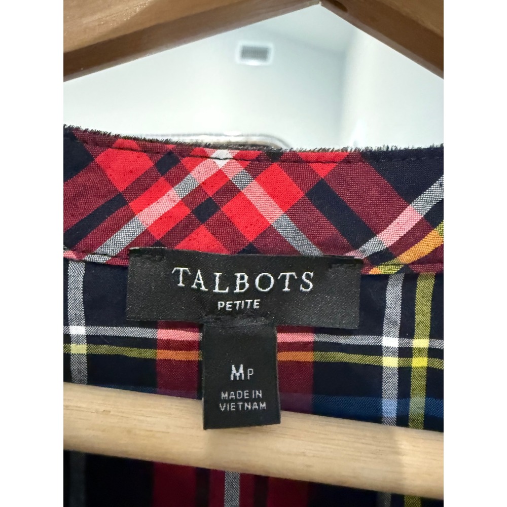 Talbots Petite Plaid Tunic Top Velvet Trim V Neck Long Sleeve Women's MP Hoilday - Picture 7 of 7